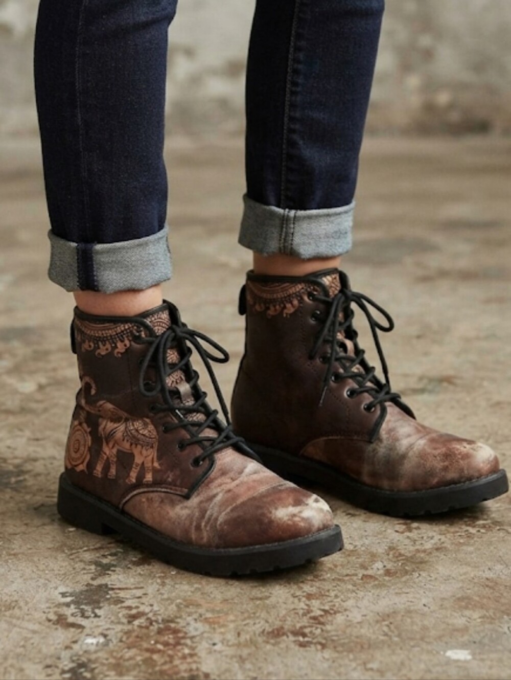Elephant Women Y2K Moto Hobo Aztec Boho Shoes boots sz 8